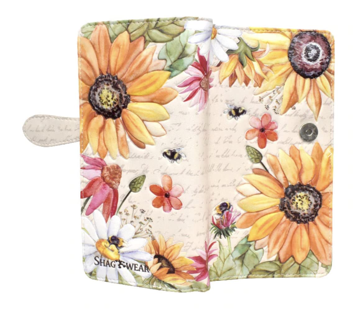 Shag Wear Sunflower Large Floral Wallet for Women and Teen Girls Vegan Faux Leather 7" Beige