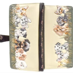 Shag Wear Puppy Dog Love Large Animal Wallet for Women and Teen Girls Vegan Faux Leather Beige 7"