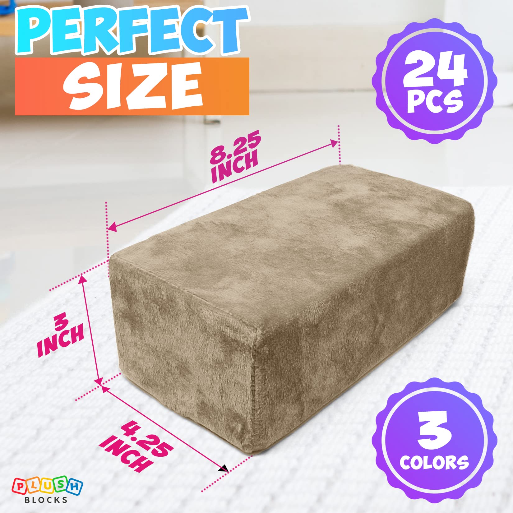 Plush Blocks - The Original Premium Plush Building Block for Kids - Certified Safe Foam Blocks in Luxuriously Soft Fabric Covers - Set of 24 (Castle Rock)