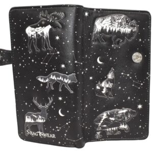 Shag Wear Black Animal Constellations Large Wallet for Women and Teen Girls Vegan Faux Leather Black 7"