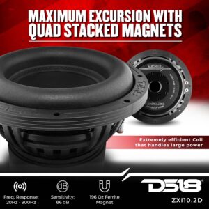 DS18 ZXI10.2D High Excursion 10 Inches Car Audio Subwoofer 1600 Watts Dual Voice Coil 2-Ohm 4 Magnets (1 Speaker)