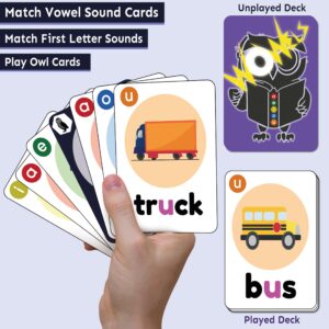 THE BAMBINO TREE WOWELs Phonics and Vowel Sounds Card Game - Learn to Read Kindergarten 1st 2nd Grade Learning - Short Vowel CVC Words and Long Vowel Matching Game 2-8 Players