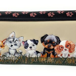 Shag Wear Puppy Dog Love Large Animal Wallet for Women and Teen Girls Vegan Faux Leather Beige 7"