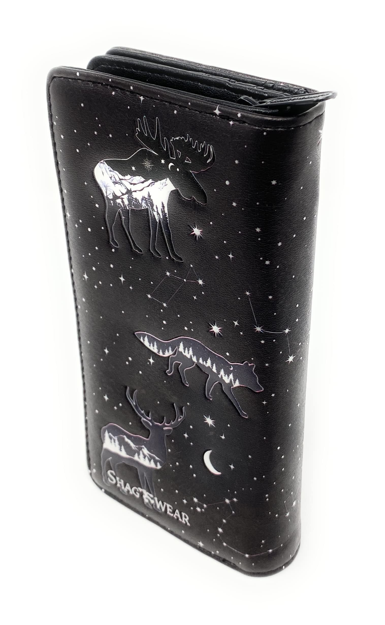 Shag Wear Black Animal Constellations Large Wallet for Women and Teen Girls Vegan Faux Leather Black 7"