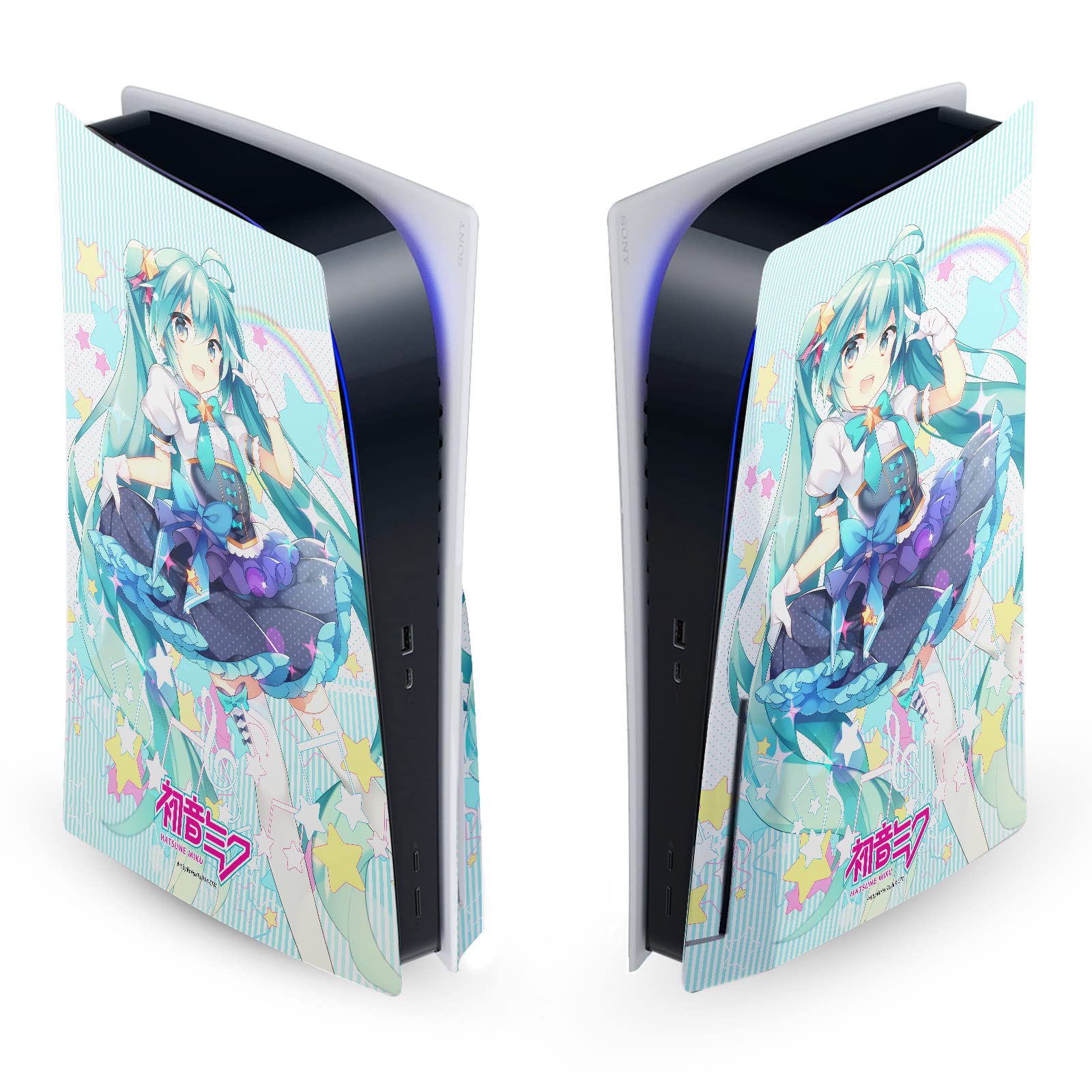 Head Case Designs Officially Licensed Hatsune Miku Stars And Rainbow Graphics Vinyl Faceplate Sticker Gaming Skin Decal Cover Compatible With Sony PlayStation 5 PS5 Disc Edition Console