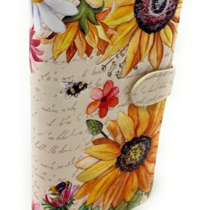 Shag Wear Sunflower Large Floral Wallet for Women and Teen Girls Vegan Faux Leather 7" Beige