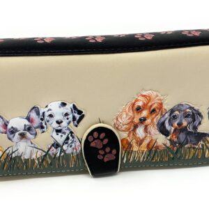 Shag Wear Puppy Dog Love Large Animal Wallet for Women and Teen Girls Vegan Faux Leather Beige 7"