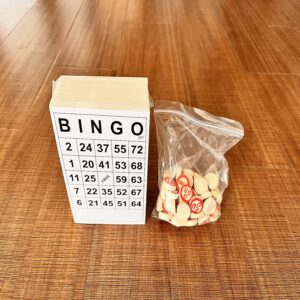 SEETOOOGAMES Vintage Wooden Bingo Game Set-120 Bingo Number Cards and 75 Chess