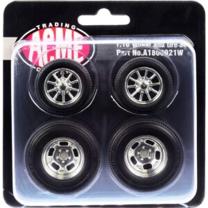 show chrome gasser wheels and tires set of 4 pieces from 1940 gasser for 1/18 scale models by acme a1800921 w