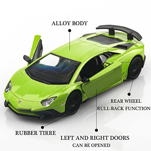 TOKAXI 1/36 Scale Lamborghini Aventador LP750-4 SV Diecast Cars Models,Pull Back Vehicles Toy Cars,Cars Gifts for Boys Girls (Green)