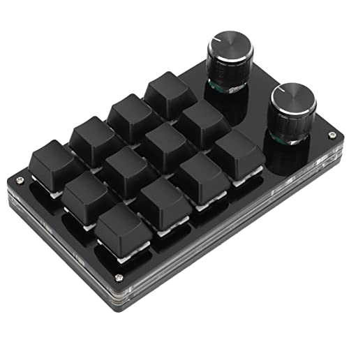 One Handed Programmable Mechanical Keyboard, 12 Keys RGB Programmable Macro Keyboard with Knob Plug and Play Multifunctional Mechanical Gaming Keypad Function Keypad for