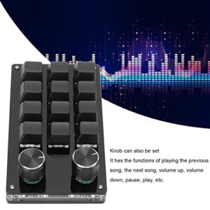 One Handed Programmable Mechanical Keyboard, 12 Keys RGB Programmable Macro Keyboard with Knob Plug and Play Multifunctional Mechanical Gaming Keypad Function Keypad for