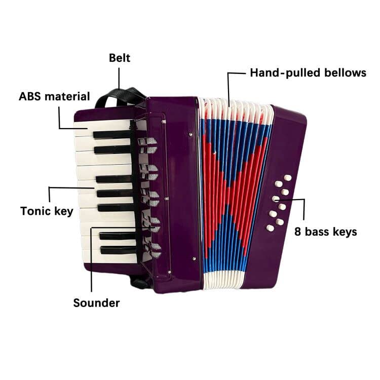 BORIYAM Accordion 17 Keys 8 Bass,Toys for Children and Adult Beginners, Accordion Instrument,Early Learning Enlightenment Instrument (Purple)