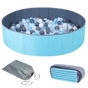 tukiie ball pit for toddlers & kids, 47" large foldable play ball pool with storage bag, portable baby playpen yard fence for outdoor, indoor(light blue)