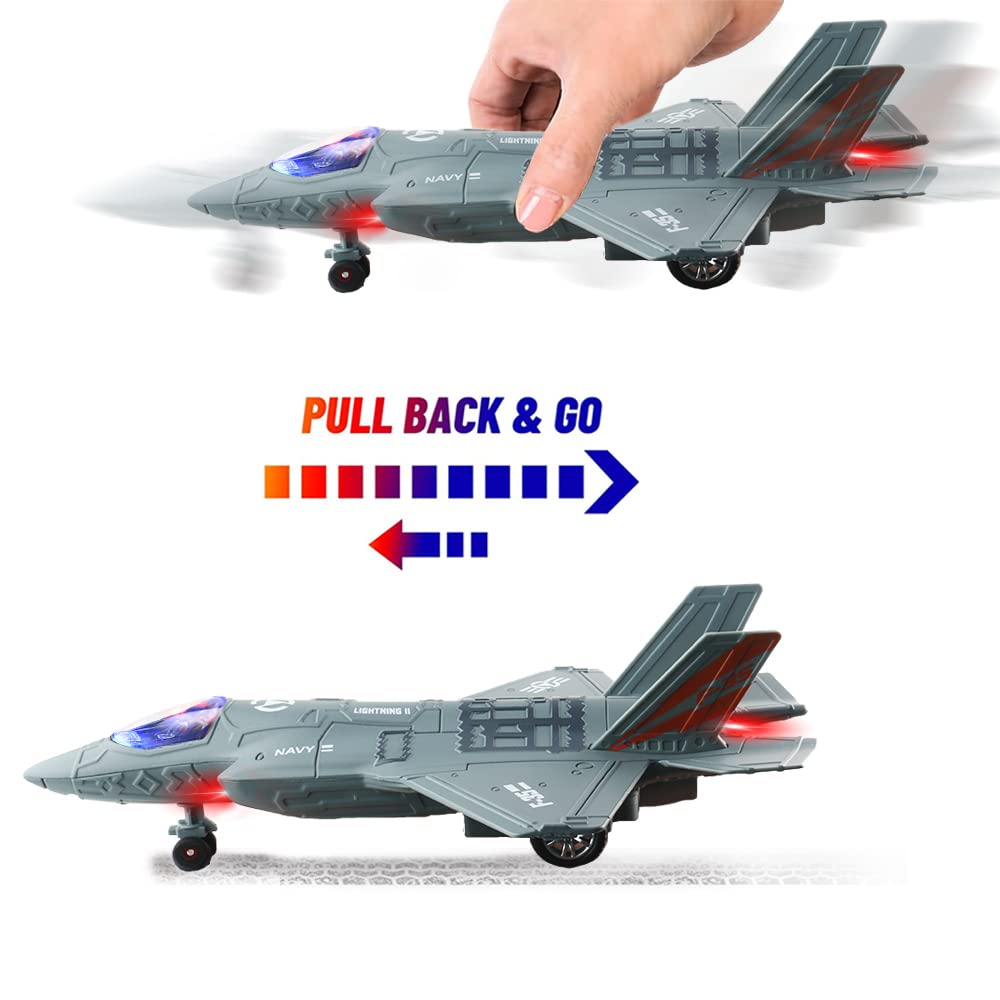 F35 F16 Airplane Toy, 2 Pack Fighter Jet Toy for Kids, Pull Back Toy Jets, Diecast Airplanes Model with Light & Sound, Metal Airplane Gifts for Kids Decor