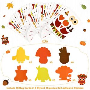 Autumn Thanksgiving Owl Craft Kit for Kids DIY Fall Turkey Day Paper Craft Kits Assorted Owl Shapes Gift with Pumpkins Favors Thanksgiving Day Project Home Classroom Game Activities(36 Sets)