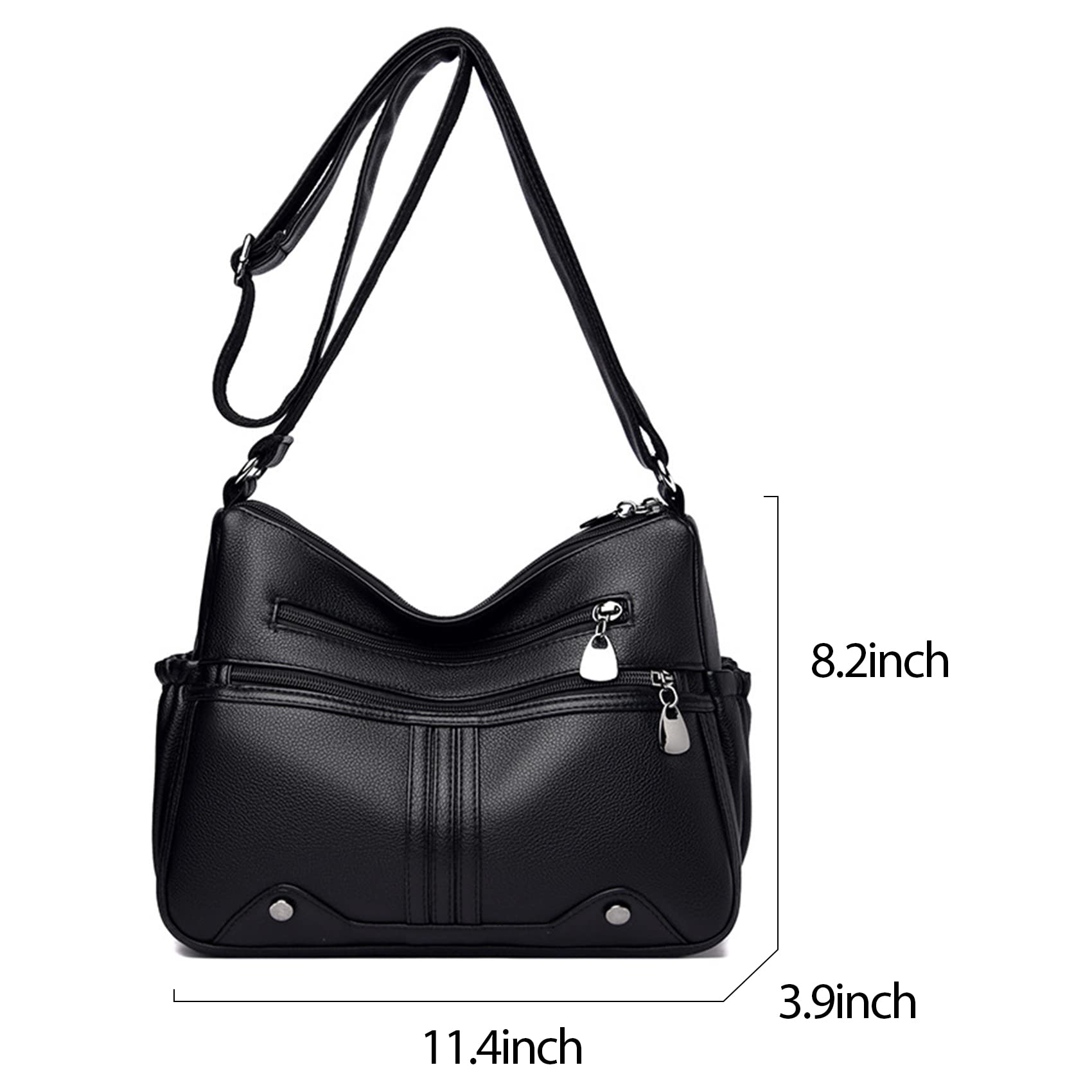 NOTAG Leather Shoulder Bags Women Crossbody Handbags Casua Travel Purses Large Meseenger Bag (Black)