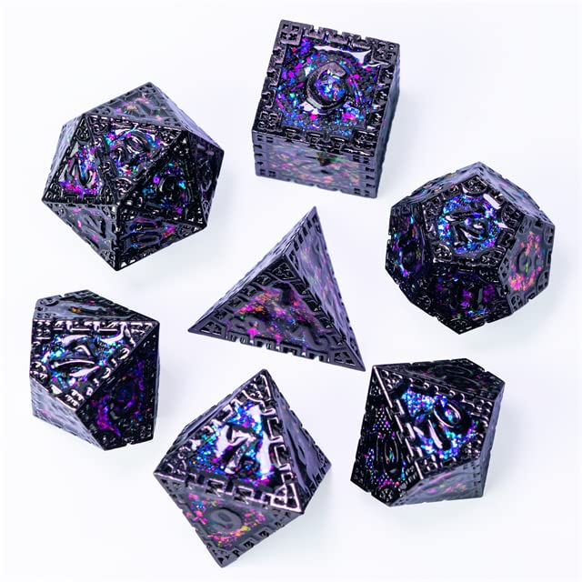 Ancient Dark Evil Elves Rune DND Metal Dice Set for Dungeons and Dragons Gifts, D&D, D and D, Pathfinder, Accessories, D20, Polyhedral, Resin Dice, Metal, Dice Tray, Tower, Bag, Box