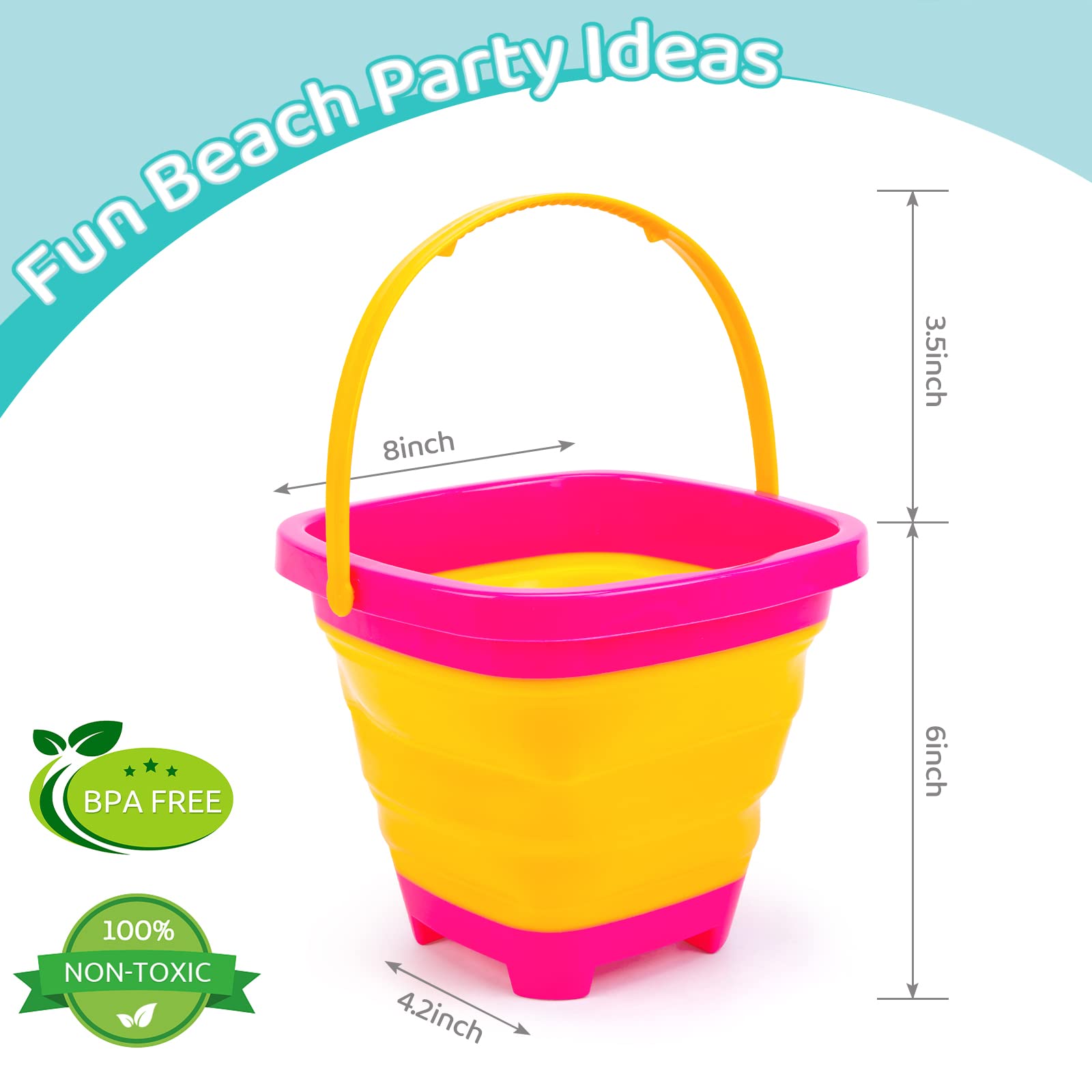 Shindel 3 Pieces Foldable Beach Bucket Set, 2L Silicone Collapsible Toy Buckets for Kids, Multi Purpose for Fun Summer Activities, Camping Gear, Beach Essentials, Travel Sand Toys