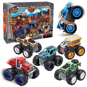 team power monster trucks toys for boys and girls, 4-wheel drive friction powered 6-pack push and go toy cars with giant wheels, 360° crazy stunts, age 3, 4-7 and above [amazon exclusive] (6 pack)