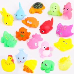 18 pcs preschool bath toys set for toddlers kids 1-3 2-4, rubber cute sea animals, rubber duck toy for infants 6-12 months, bathtub toys for 1 year old,baby pool floating toy for kids party decoration