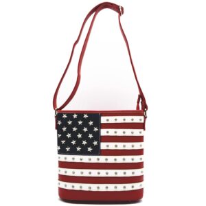 WESTERN ORIGIN American Flag Stars and Stripes Rhinestone Studs Crossbody Handbag USA Patriotic Women Purse Leather Single Shoulder Bag (Red White Blue2)