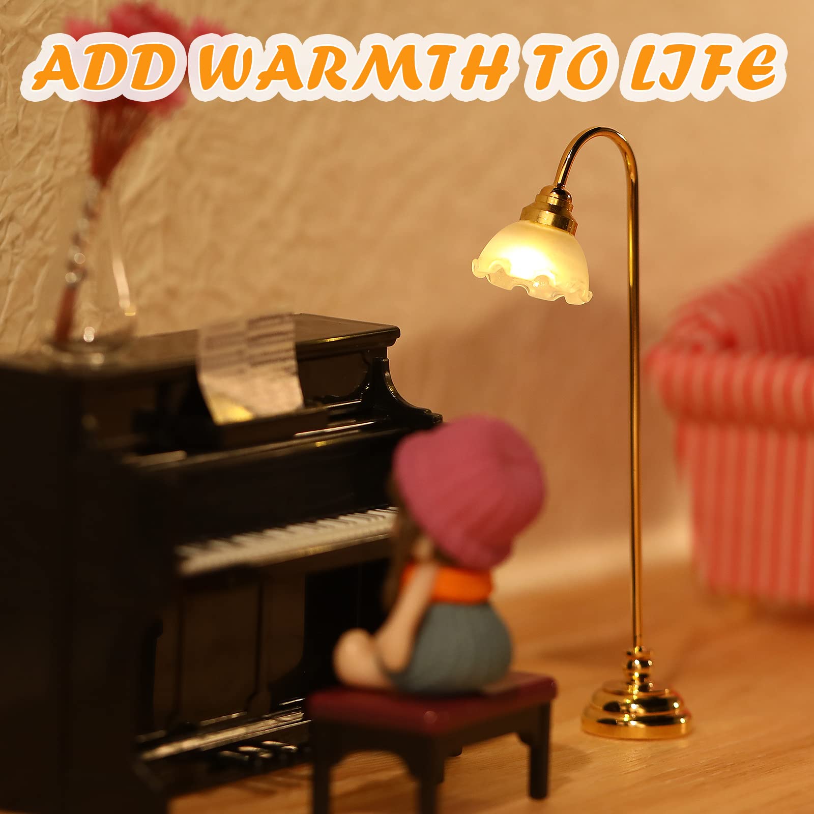 Miniature Dollhouse Lamp, 1/12 Scale Miniature Furniture LED Light Furniture Dollhouse Accessories, Dollhouse Lights Battery Operated for Dollhouse Decoration (2 Pcs)