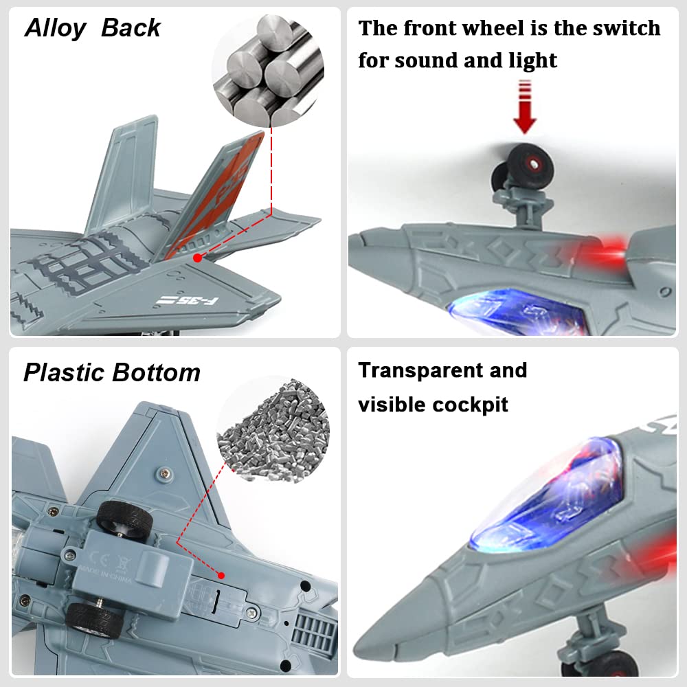 F35 F16 Airplane Toy, 2 Pack Fighter Jet Toy for Kids, Pull Back Toy Jets, Diecast Airplanes Model with Light & Sound, Metal Airplane Gifts for Kids Decor