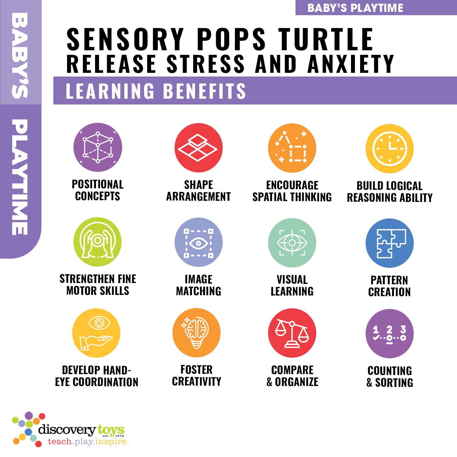 Discovery Toys Sensory POPS Turtle | Fidget Popper Sensory Toy | Push and Pop Chew Toy Gift for Baby, Infant, and Kids | Release Stress and Anxiety | Soothe Toy for Children