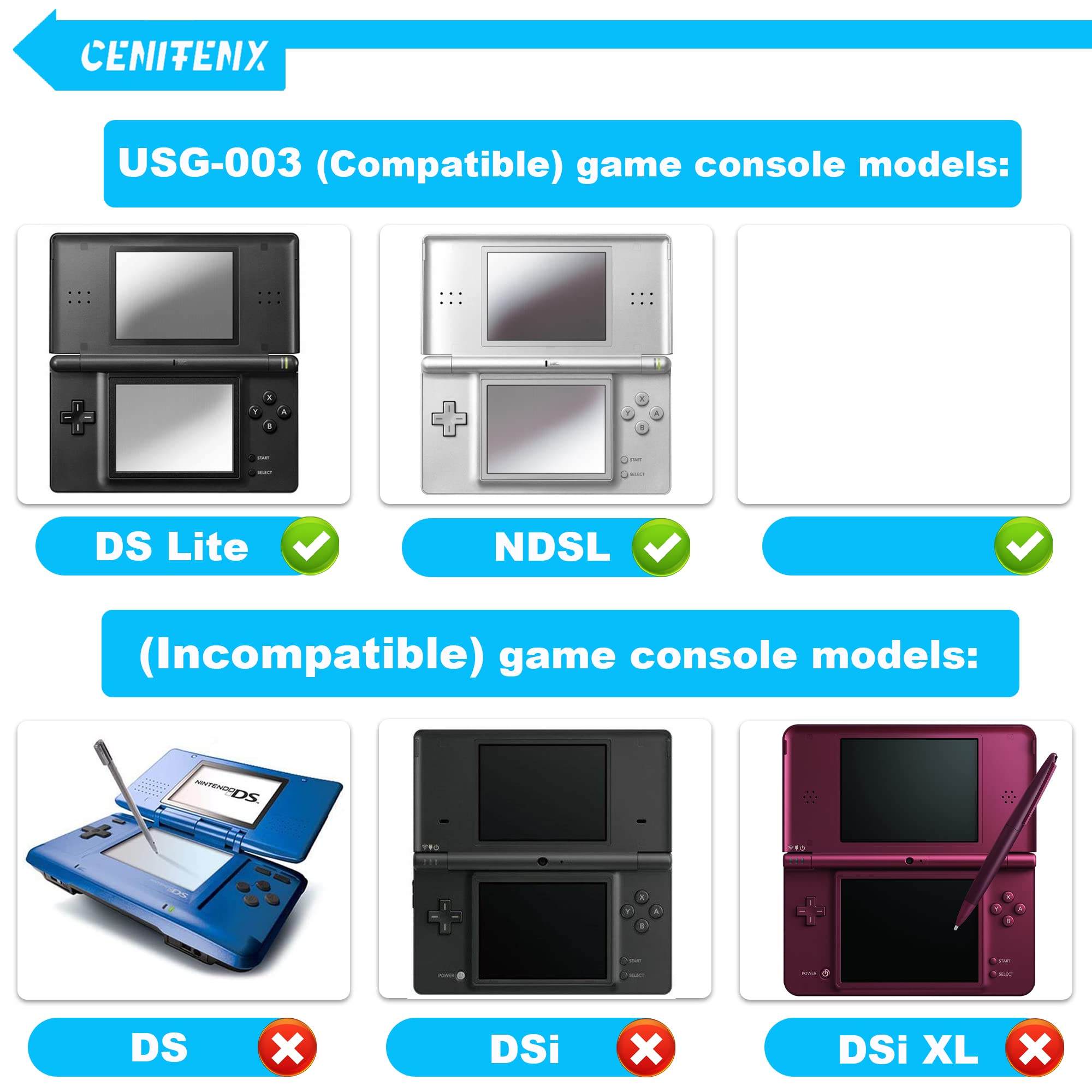 CENIFENX DS Lite Battery USG-003 3.7V 1000mAh Replacement for Nintendo DS Lite NDSL Game Player Battery with Repair Tool Kit (Not for Nintendo DSi, DSi XL, DSi LL)