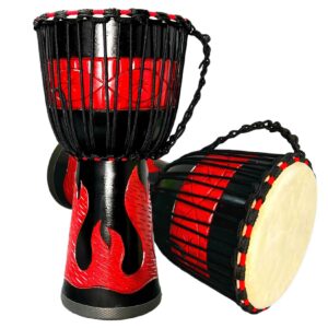 RUOSWTE Djembe Drum ，Djembe, Drum Circles, Music Healing Instument，Professional West African Style， Mahogany, Hand Carved Goat Drum，Bongo Drum (10‘’) Black