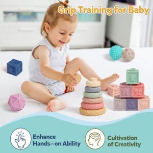 Baby Toys 6 to 12 Months Baby Blocks Soft Stacking Toys for Infant, Montessori Toys for Babies 1 2 3 Years Old Building Blocks Toys for Babies 6 Months and Up, Educational Learning Toys, 23PCS