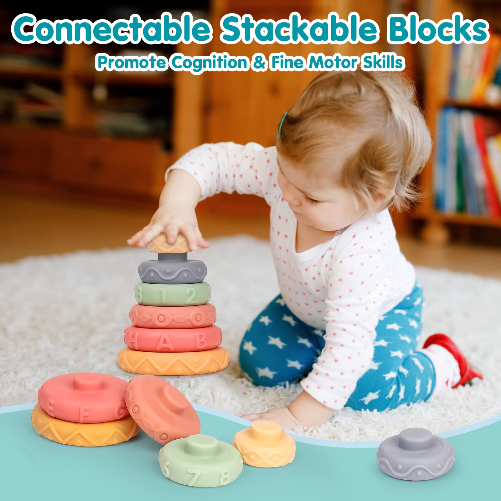 Baby Toys 6 to 12 Months Baby Blocks Soft Stacking Toys for Infant, Montessori Toys for Babies 1 2 3 Years Old Building Blocks Toys for Babies 6 Months and Up, Educational Learning Toys, 23PCS