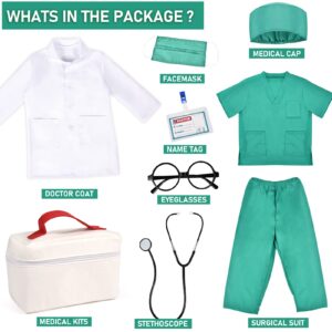 Toylink Kids Doctor Costume Pretend Play Kit with Lab Coat Carrying Bag Accessories Halloween Doctor Dress up for Boys Girls