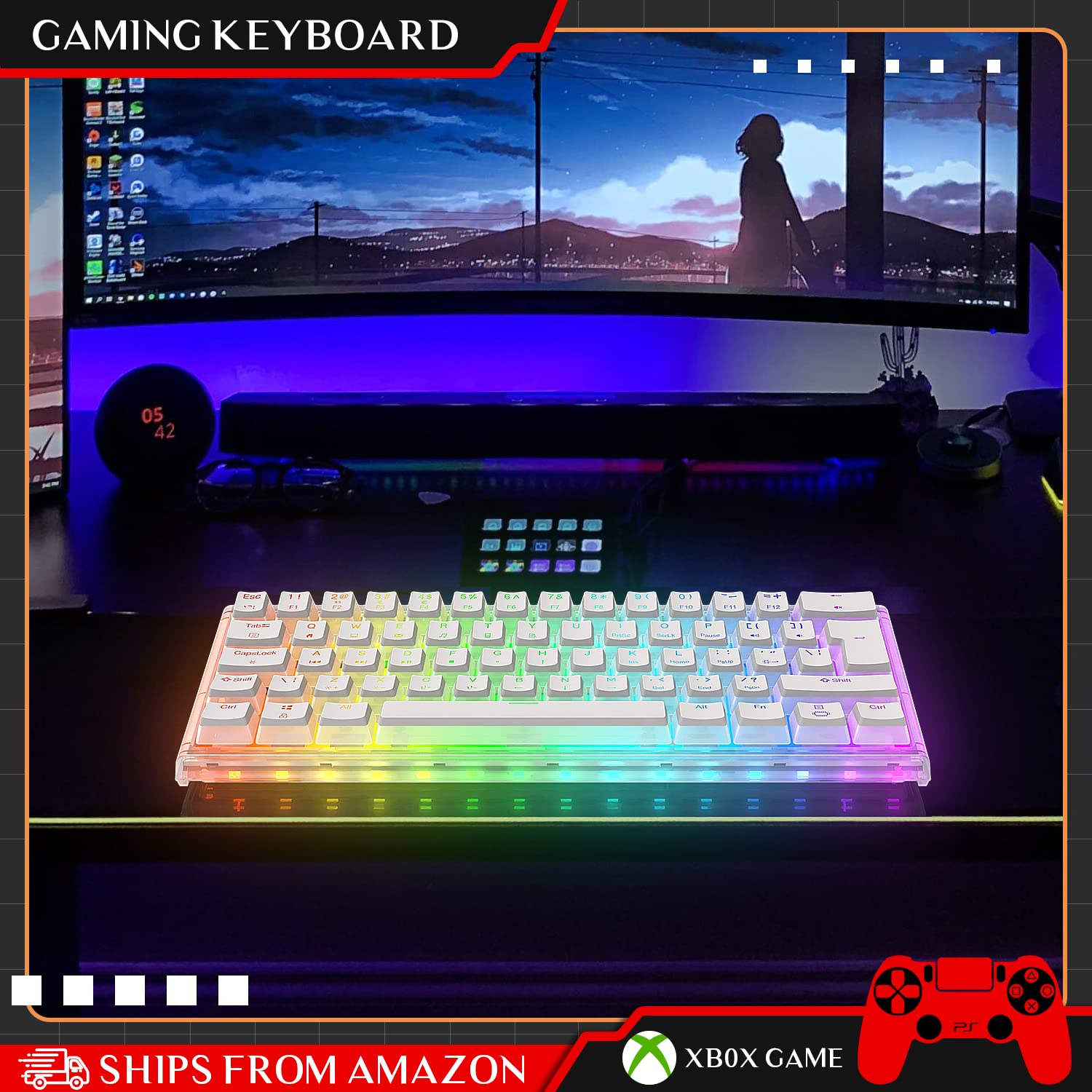 ZIYOU LANG MK25-1 60% Mechanical Keyboard Custom Hot Swappable Gaming Keyboard Programmable w/RGB Backlit Transparent Case Pudding Keycaps NKRO Compact for Gamer Typist PC PS4 Xbox（Linear Red Switch）