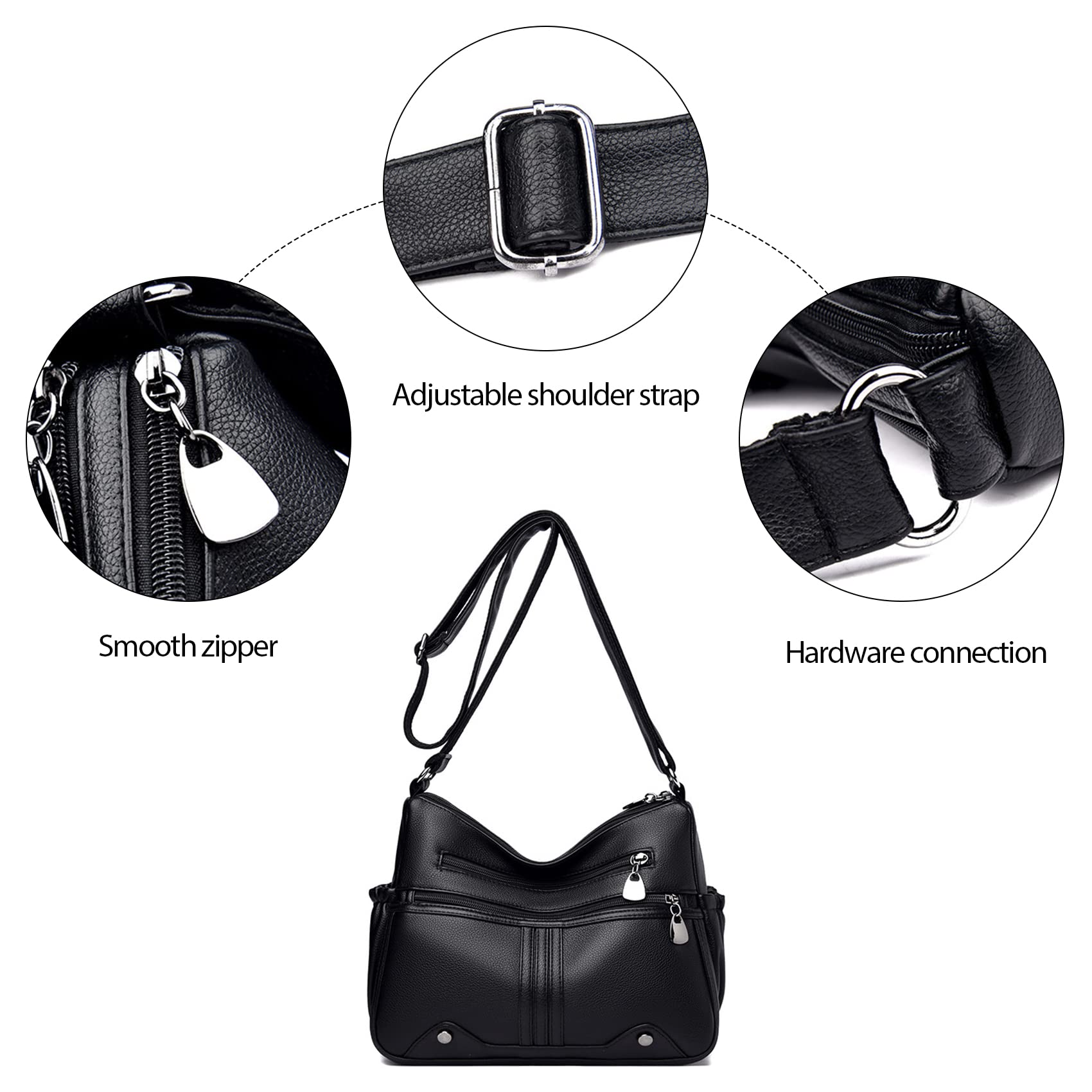 NOTAG Leather Shoulder Bags Women Crossbody Handbags Casua Travel Purses Large Meseenger Bag (Black)