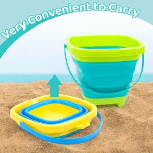 Shindel 3 Pieces Foldable Beach Bucket Set, 2L Silicone Collapsible Toy Buckets for Kids, Multi Purpose for Fun Summer Activities, Camping Gear, Beach Essentials, Travel Sand Toys