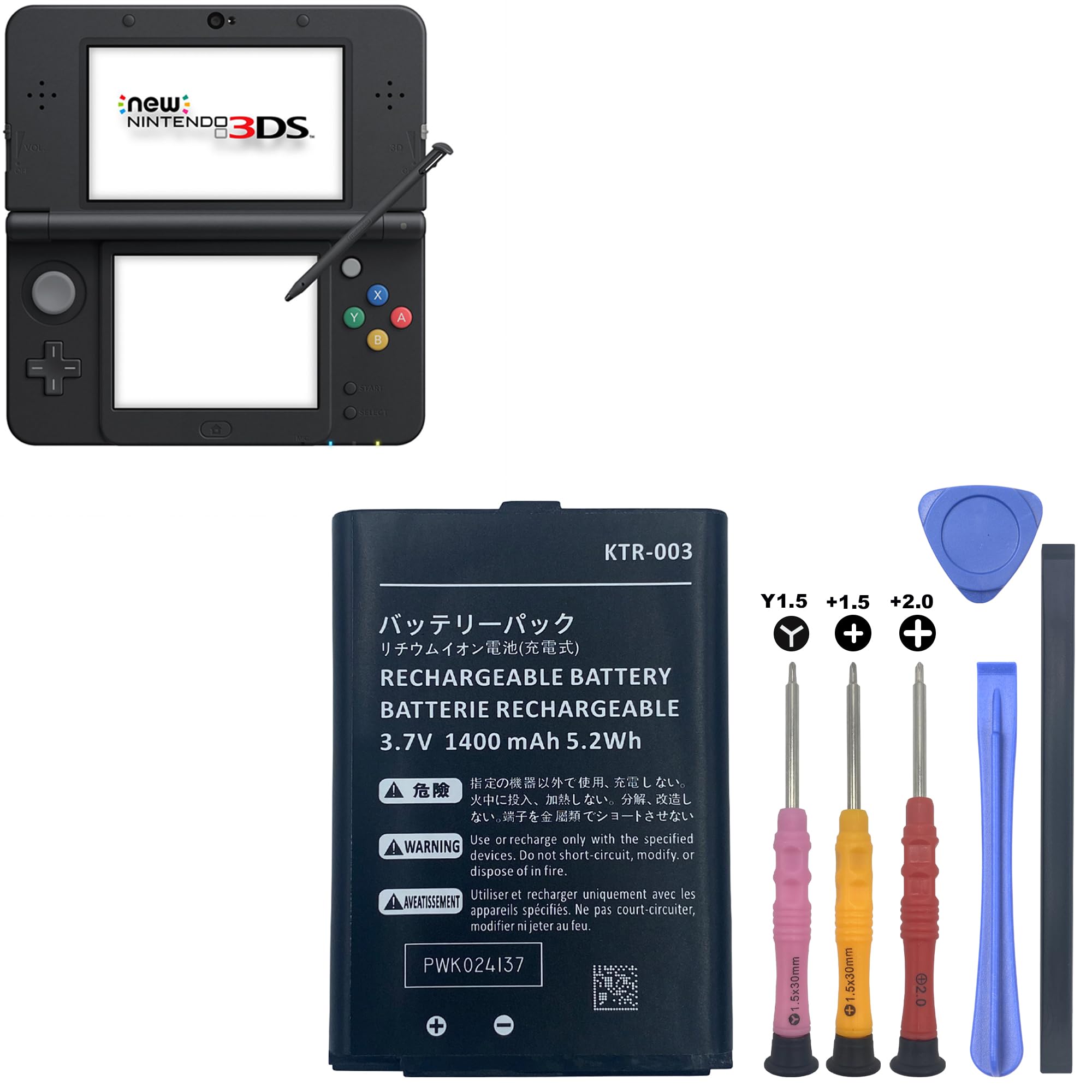 CENIFENX New 3DS Battery, KTR-003 3.7V 1400mAh Replacement for Nintendo New 3DS Game Player Battery, with Repair Tool Kit (Not for Nintendo 3DS, 3DS XL, New 3DS XL)