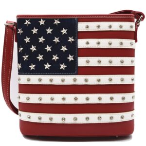 western origin american flag stars and stripes rhinestone studs crossbody handbag usa patriotic women purse leather single shoulder bag (red white blue2)