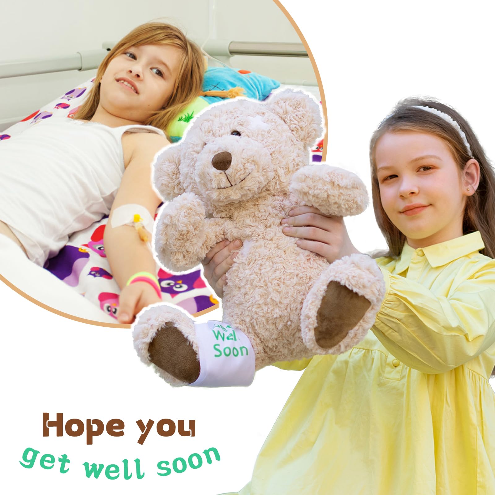 Muiteiur Get Well Soon Teddy Bear Stuffed Animal Get Well Soon Gifts for Kids Adult After Surgery Broken Leg Teddy Bear Feel Better Bear,Brown