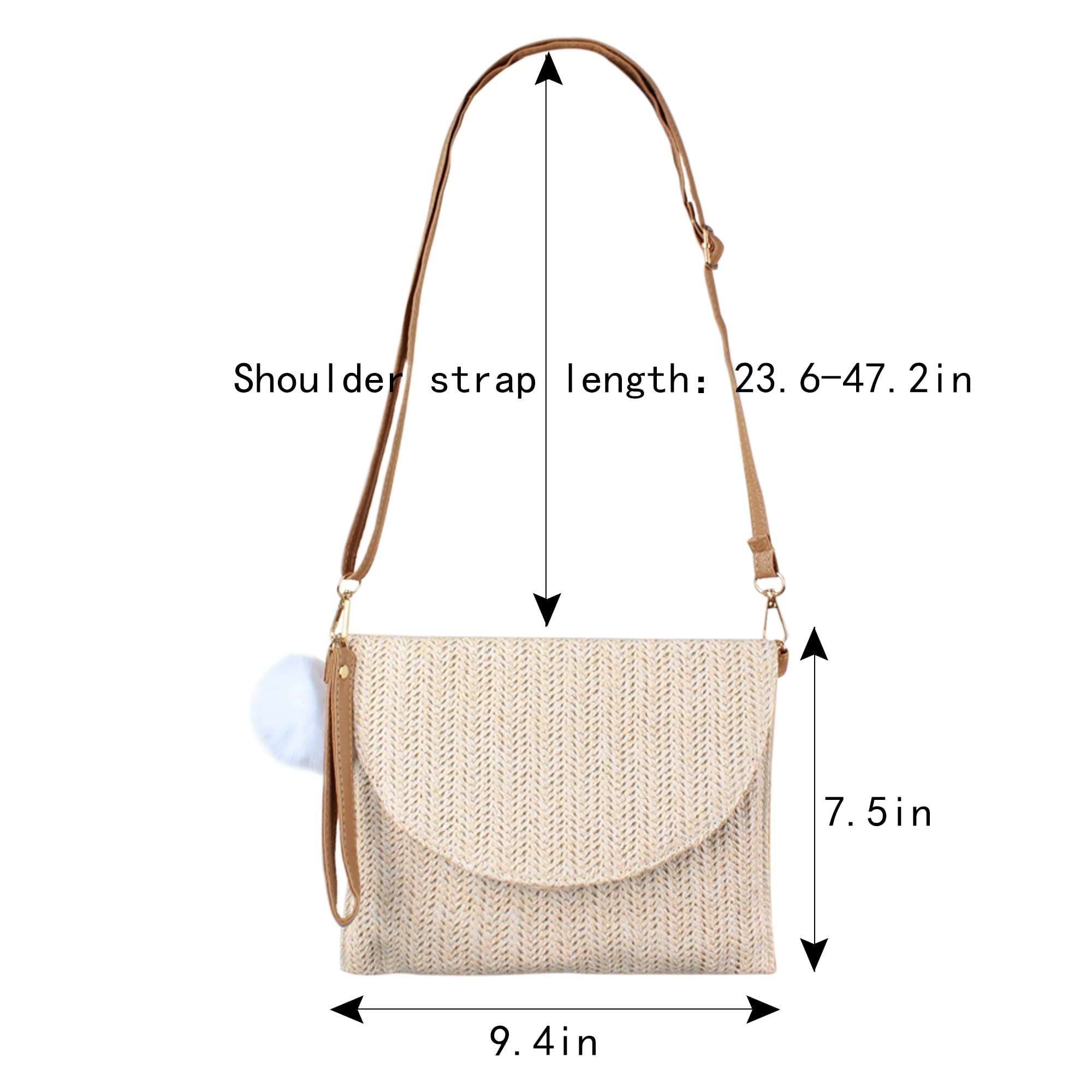 Women Small Straw Woven Cross-body Bag Shoulder Bag Bohemian Beach Envelope Flap Handbag