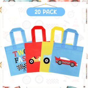 20Pcs Race Car Two Fast Party Favor Bags, Race Car Party Gifts Bags Racing Birthday Party Decorations for Kids Boys Men Racing Theme 2nd Birthday Party Race Car Party Supplies