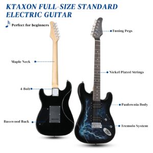 Ktaxon 39 Inch Electric Guitar, Full Size Solid Body H-H Pickups 6 Strings Beginner Guitar Kit With Gig Bag, Strap, Tremolo Arm, Cable & Picks (Black Back)