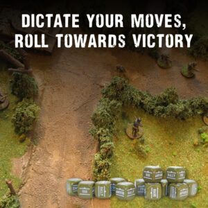 Wargames Delivered – Bolt Action Dice Orders D6 pack of 12 with Olive Drab Color and Actions Inscribed with White – Miniature Wargame Dice by Warlord Games (Olive Drab)