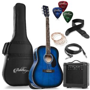 ashthorpe full-size dreadnought acoustic electric guitar package with 10 watt amp - blue