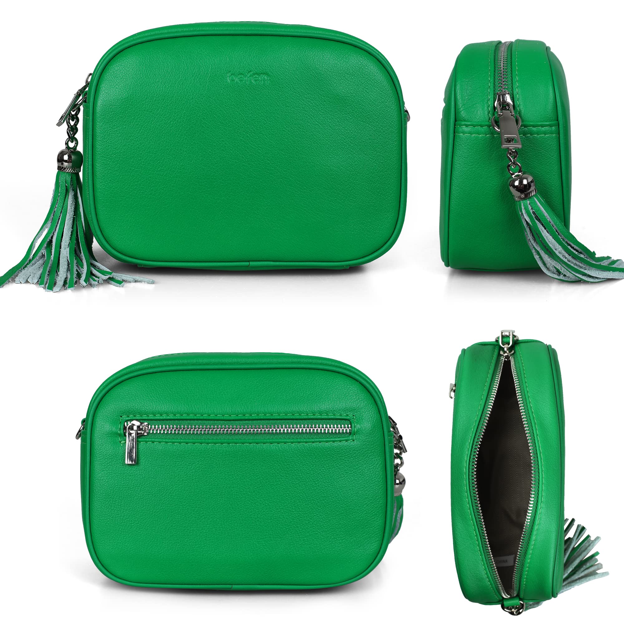 befen Small Camera Crossbody Bags for Women, Leather Cell Phone Cross Body Purse and Handbags for Travel (Medium Kelly Green)