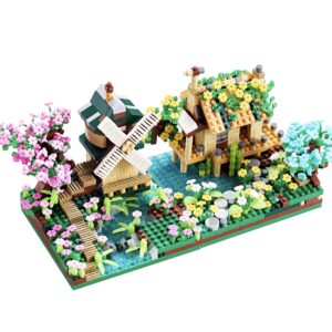 JXRLMB Botanicle Collection Sakura Tree House Micro Blocks Building Set for Adults Toy Friendship Windmill Cherry Blossom Tree Flowers for Girls 2 Sets