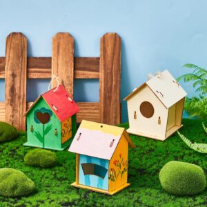 Juexica 15 Pcs 4" Wooden Birdhouses, Unfinished Wood Bird Houses Kits Arts and Spring Crafts Kids Wooden Bird Houses Bulk for Children to Build and Paint DIY Craft (Modern)