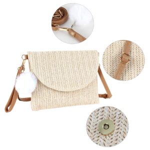 Women Small Straw Woven Cross-body Bag Shoulder Bag Bohemian Beach Envelope Flap Handbag