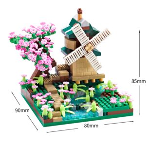 JXRLMB Architecture River Windmill Tree Cute Micro Mini Building Blocks Sets Trees Flowers for Girls, Idea Cherry Blossom Present Toy Model Kit 600+ pcs